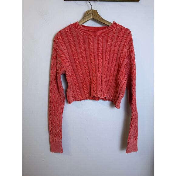 Aerie Mini Cable Cropped Sweater Red  Women’s Sz M - Picture 2 of 5